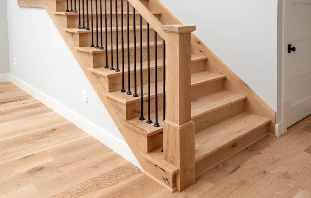 Mission style staircase made of white oak