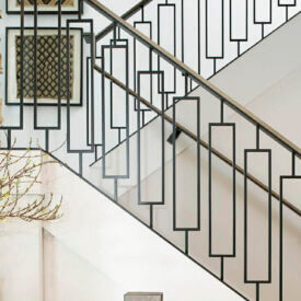contemporary staircase with single rectangle black iron balusters from stair-parts.com